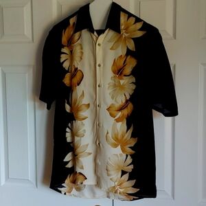 Oxide Sport Men's US L Button Down Tropical Shirt in Black, White, and Cream